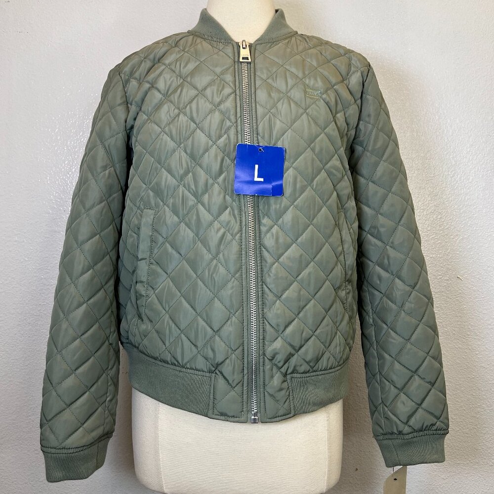 NEW NWT LEVI'S WOMENS JACKET DIAMOND QUILTED BOMBER SEA GREEN L